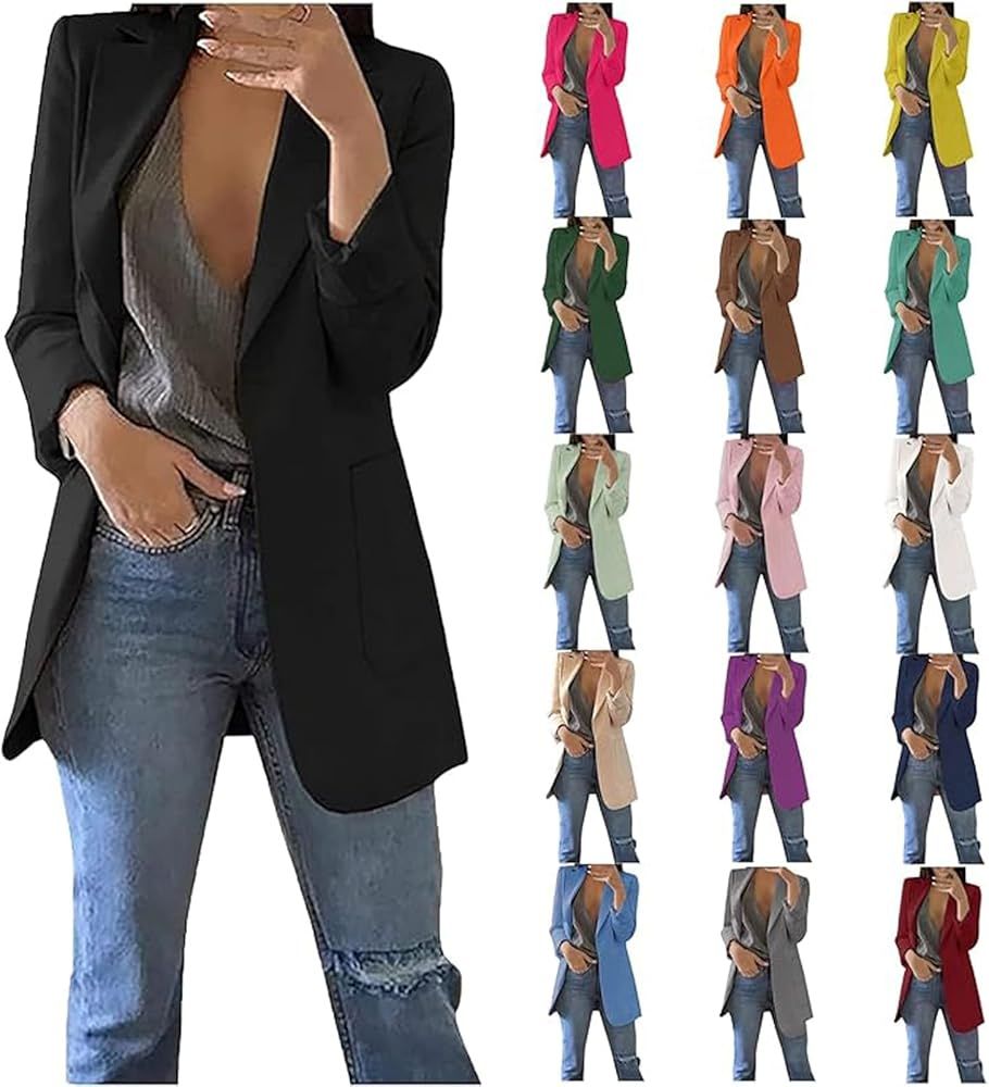 Womens Open Front Long Sleeve Lapel Cardigans Solid Color Casual Work Office Jackets Blazer Jacke... | Amazon (US)