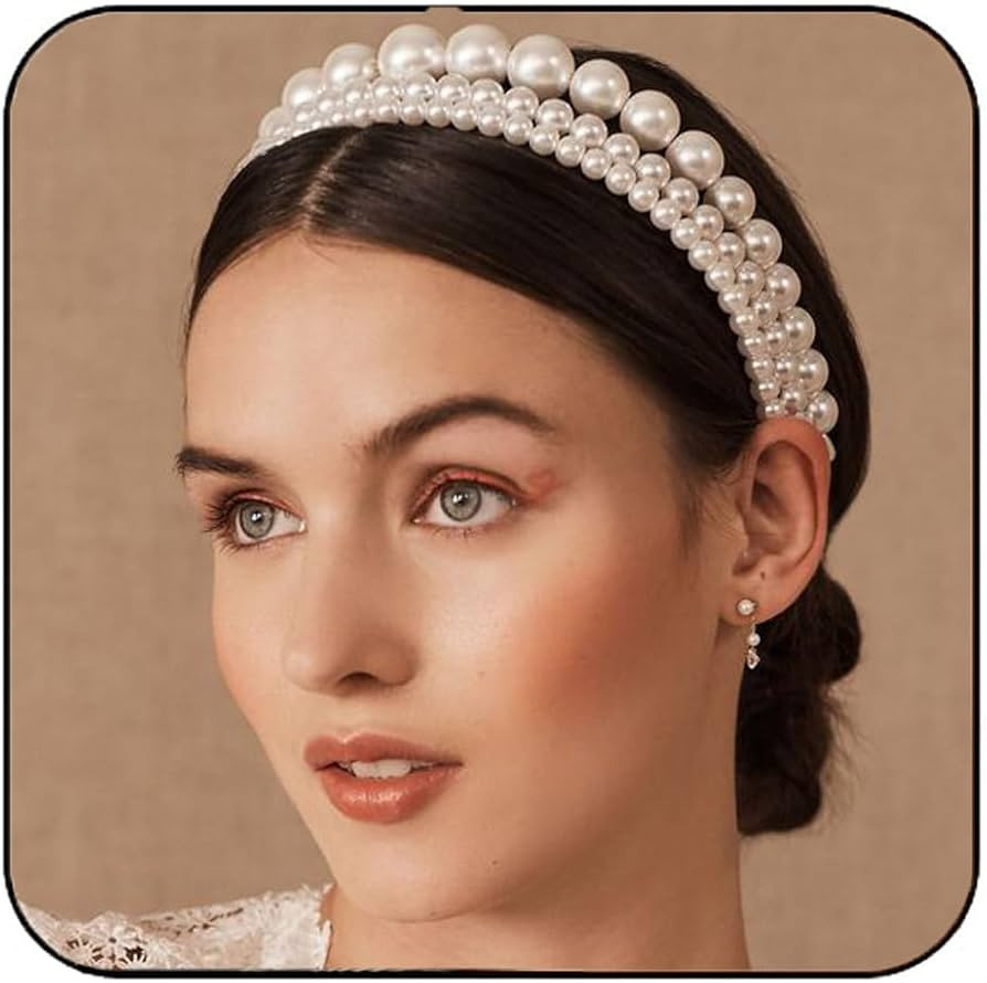 BARTOSI Pearls Headbands Women White Vintage Large Pearl Tiara Crown Hairbands Bride Wedding Hair... | Amazon (US)