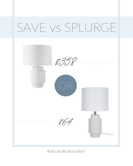 Save vs Splurge! This designer inspired lamp is SO good! Get the same designer look for WAY less!! 

walmart, walmart home, table lamp, serena and lily, coastal home, coastal decor, white lamp, coastal style, lighting, save vs splurge, looks for less, splurge vs save, affordable home decor, designer look

#LTKunder100 #LTKhome #LTKstyletip