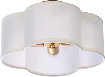 VILUXY Semi-Flush Mount Ceiling Light Fixture Cream White Fabric Drum Shade Antique Brass Brush P... | Amazon (US)