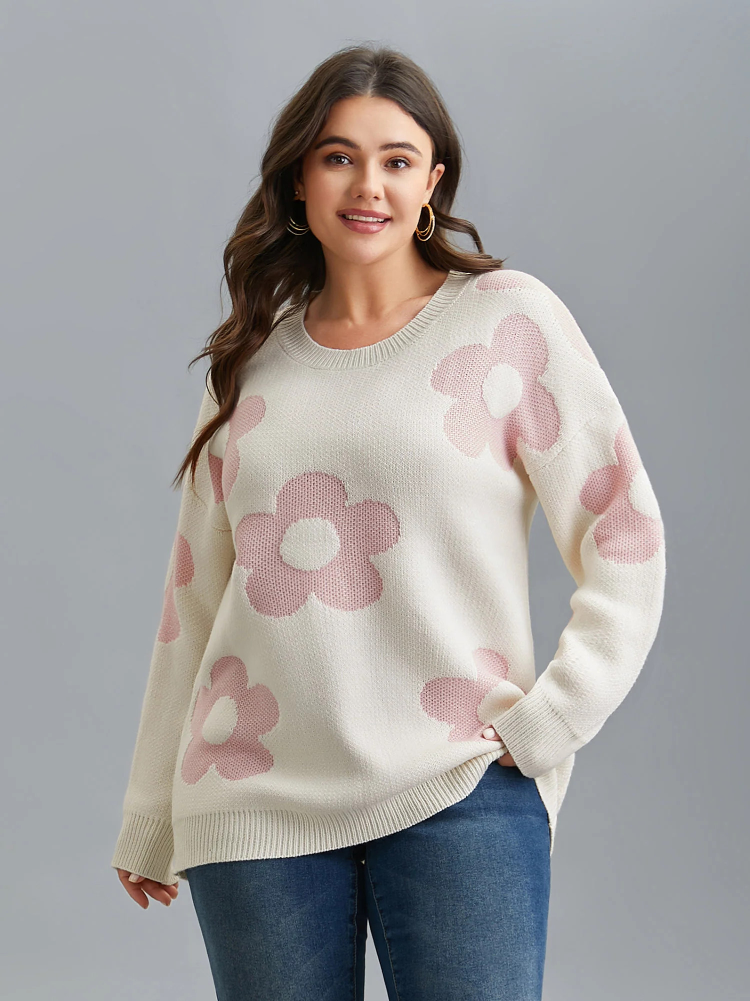Round Neck Floral Pattern Pullover | Bloomchic