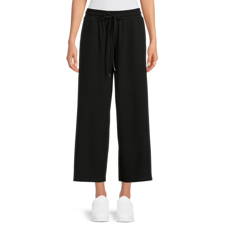 Time and Tru Women’s Mid-Rise Brushed Hacci Pull-on Cropped Wide Leg Pants | Walmart (US)