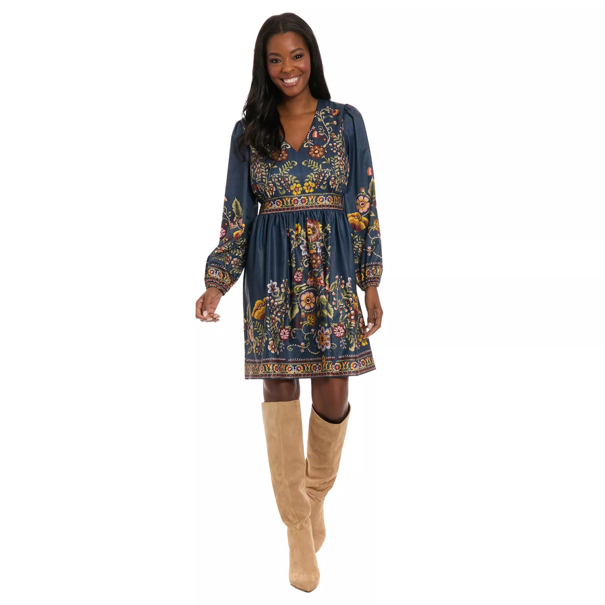 Women's London Times Bishop Sleeve V-Neck Mini Dress | Kohl's