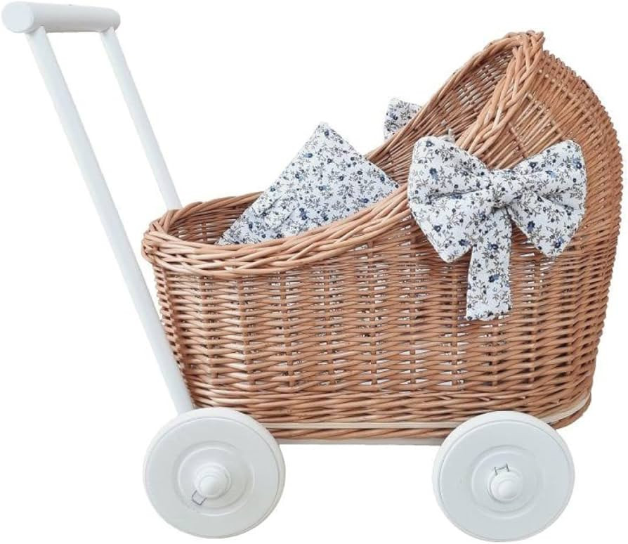 Wiklibox Natural Rattan Doll Stroller Hand Made in Europe Includes Bows & Bedding Wood Handle, Wh... | Amazon (US)