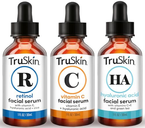 TruSkin Face Serum Trio – Hyaluronic Acid, Vitamin C & Retinol Serum for Face – Anti Aging Skin Care Set for Women – Skincare for Bright, Smooth, Hydrated & Firmer-Looking Skin, 1 fl oz, 3 Bottles | Amazon (US)