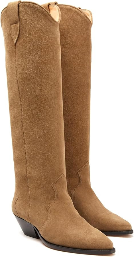 Suede Knee High Boots for Women Pointed Toe Cowboy Boots Chunky Low Heels Tall Long Boots Dressy ... | Amazon (US)