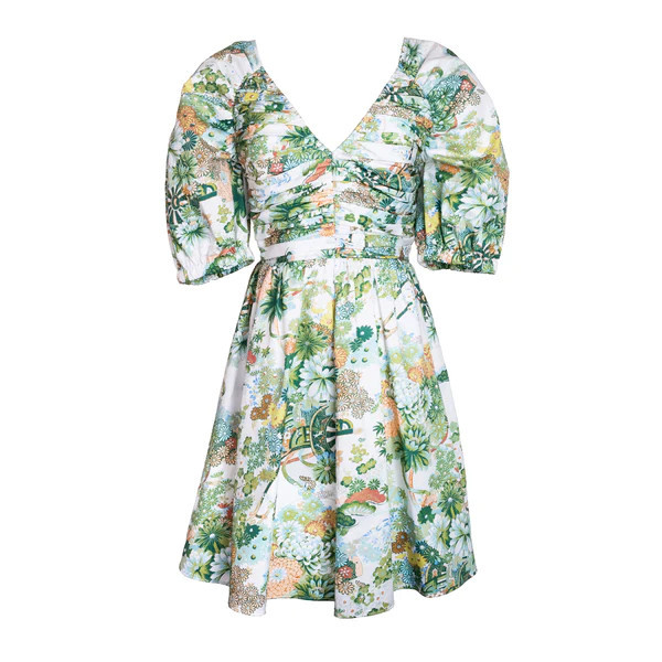 Ruched V-Neck Dress, Spring Chinoiserie | The Avenue