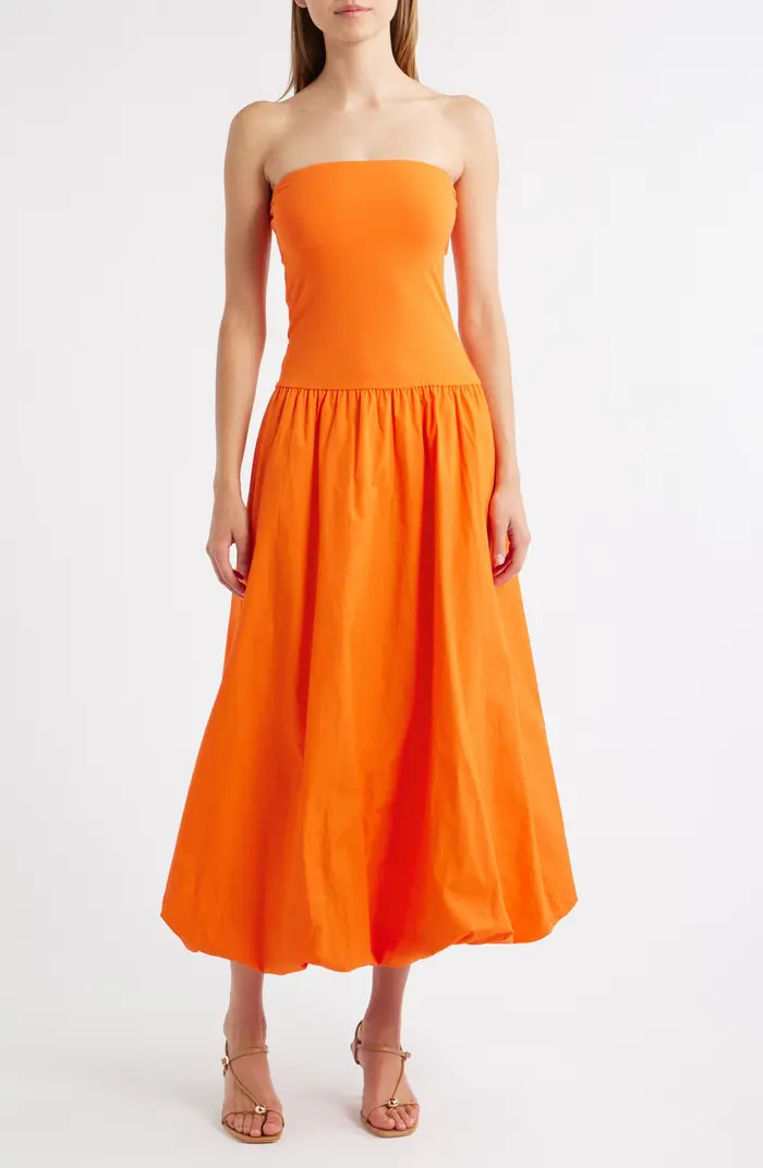 Luigi Mixed Media Strapless Bubble Hem Dress | Nordstrom