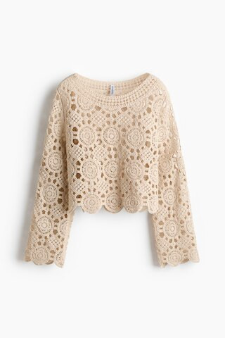 H & M - Crochet-look hole-knit top - White | H&M (US + CA)