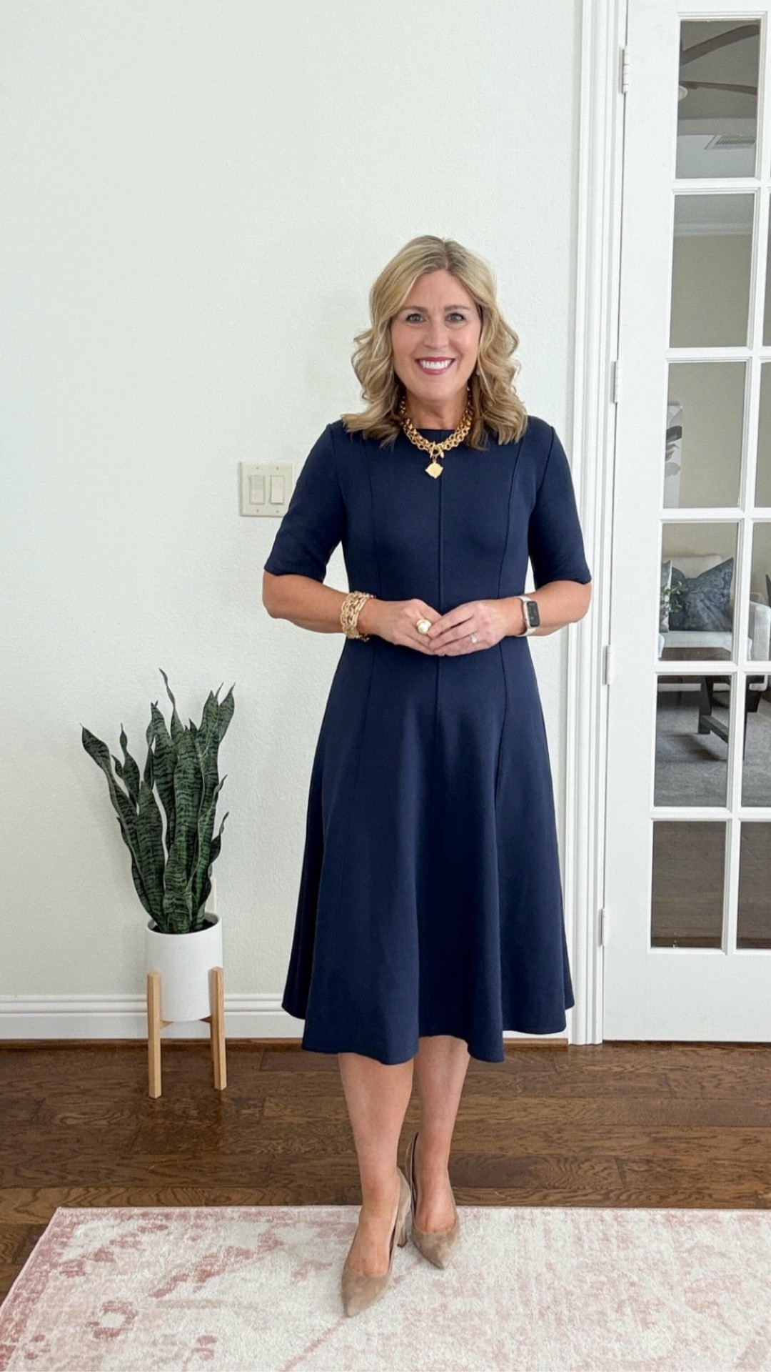 You guys have LOVED every time I share this dress!! 😍  
It is a lovely option for the coming spring. 🌷
Fit and flare silhouette is for every body shape. Fits tts. Stretchy and comfortable. Highly recommend! 
Under $40.

Also linking cute options for bags and some of my favorite jewelry. ♥️

#LTKShoeCrush #LTKFindsUnder50 #LTKWatchNow #LTKFindsUnder100 

#LTKBeauty #LTKMidsize #LTKOver40 #LTKWorkwear #LTKootd