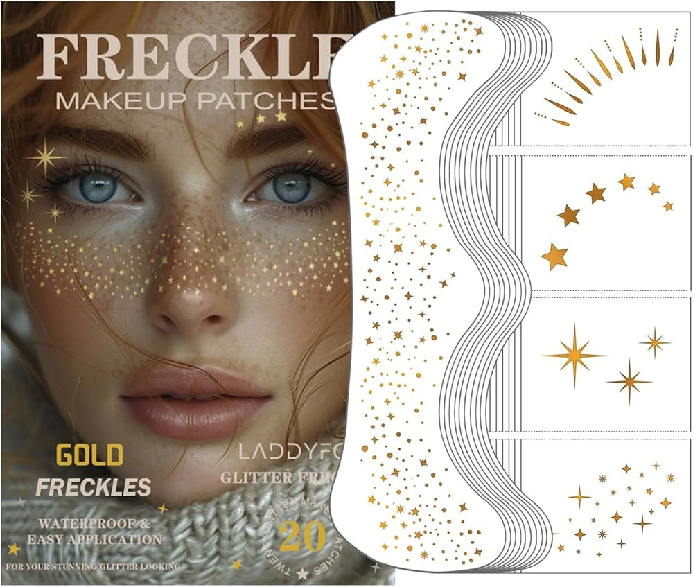 20 Pcs Gold Face Makeup Patches, Glitter Freckles Face Tattoo Gold Makeup, Glitter Freckles, Spar... | Amazon (US)