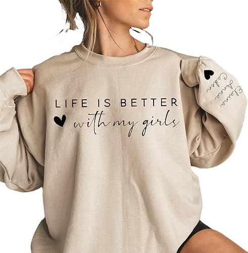 Custom Mama Crewneck Sweatshirt with Kids Names On Sleeve Personalized Mom Sweatshirt Gift for Mo... | Amazon (US)