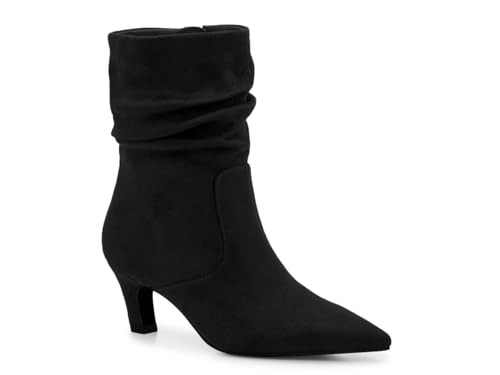 Coutgo Women's Slouchy Ankle Boots Low Kitten Heel Pointed Toe Booties Side Zipper Fall Shoes, Black, Size 10 | Amazon (US)