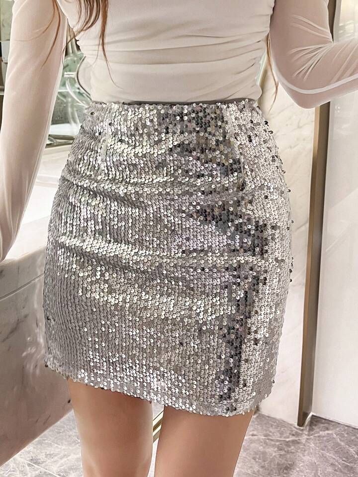 DAZY High Waist Sequin Bodycon Skirt | SHEIN