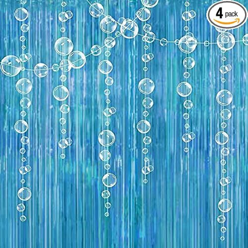 Ocean Blue Under The Sea Party Decoration Tinsel Foil Fringe Curtain Backdrop Hanging White Bubbl... | Amazon (US)