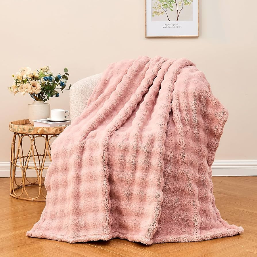 Wajade Soft Fleece Throw Blanket for Couch, 3D Small Bubble Decorative Cozy Fuzzy Flannel Blanket... | Amazon (US)
