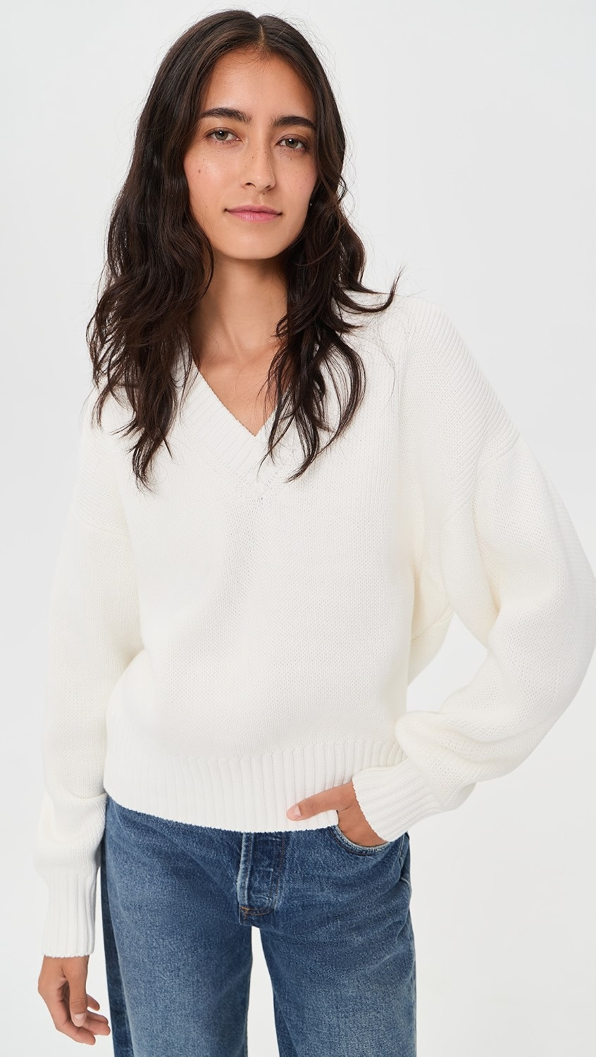 Pistola Nika Heavyweight V Neck Sweater White XS | Shopbop