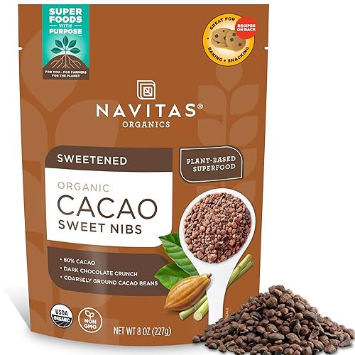 Navitas Organics Cacao Sweet Nibs 8oz. Bag, 56 Servings — Organic, Non-GMO, Gluten-Free | Amazon (US)