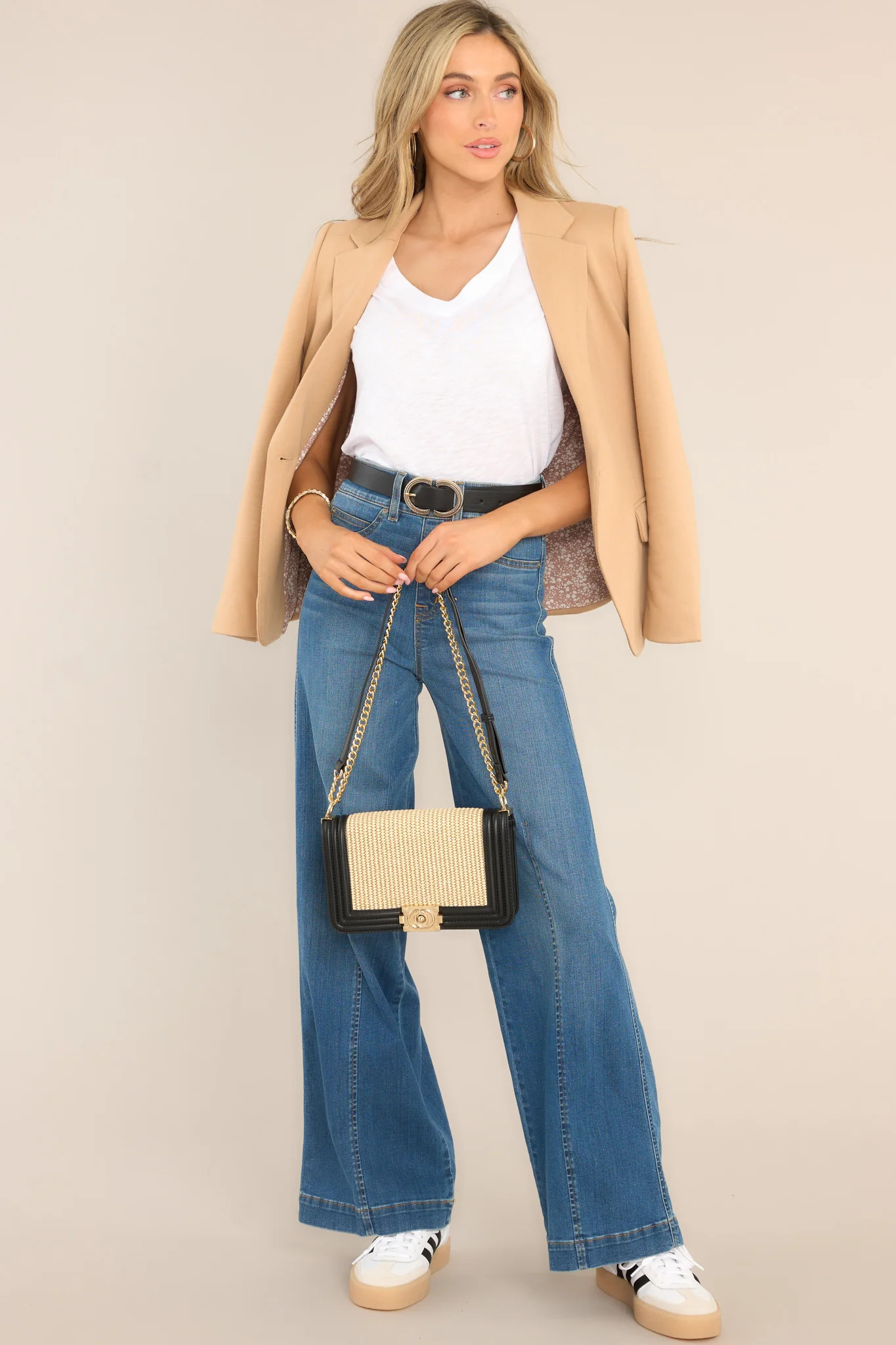 Seamed Front Vintage Indigo Stretch Wide Leg Jeans | Red Dress 