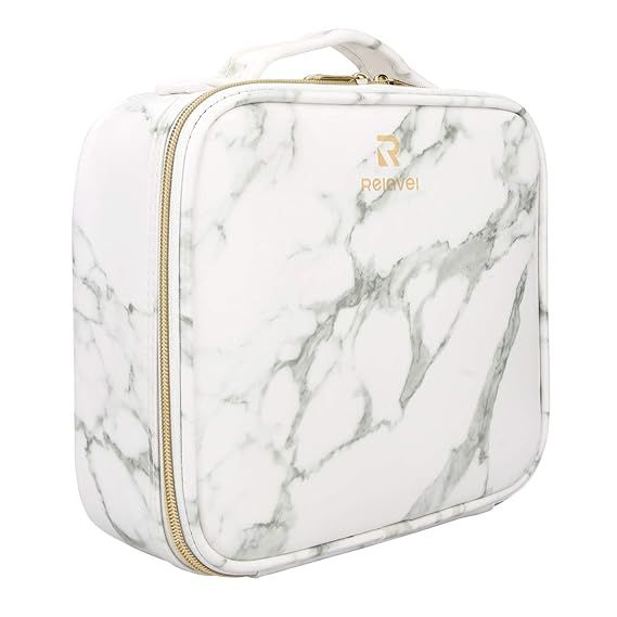 Relavel Marble Makeup Bag Makeup Organizer Bag Travel Train Case Portable Cosmetic Artist Storage... | Amazon (US)