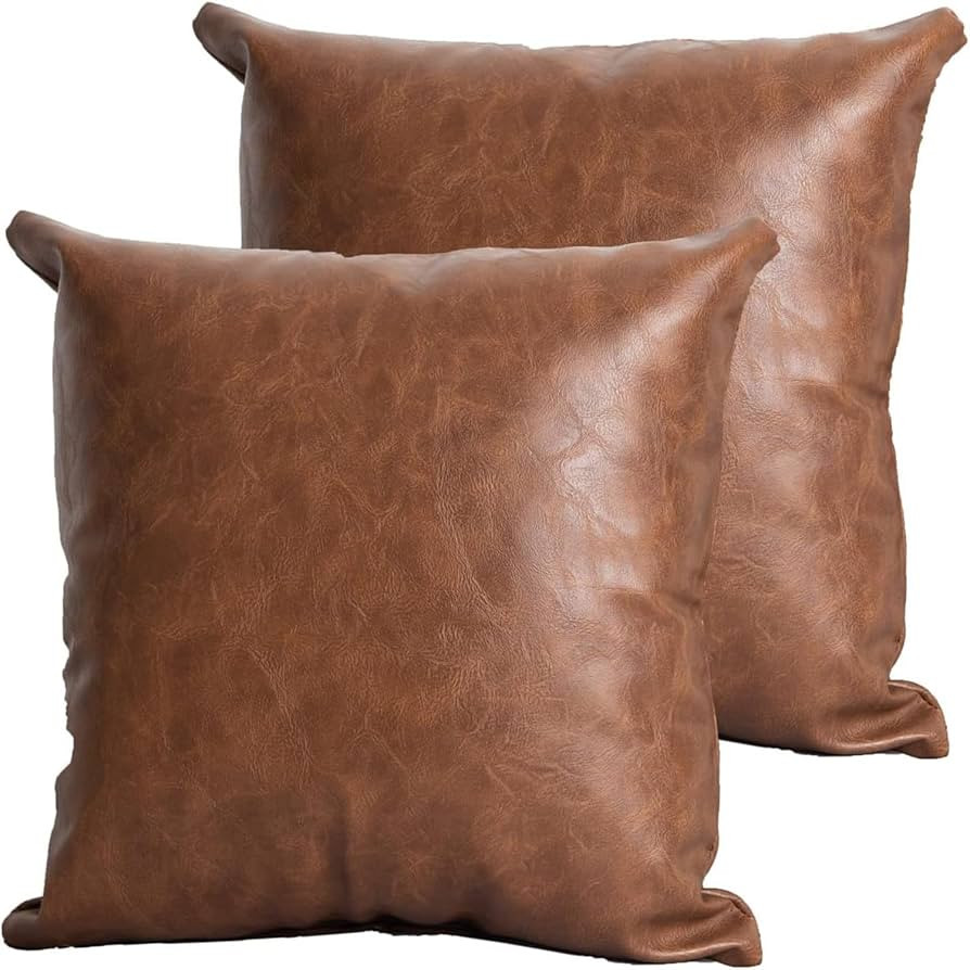 TOMWISH Artificial Leather Pillow Case 18X18 Inch Set of 2 Brown Decorative Modern Throw Pillow C... | Amazon (US)
