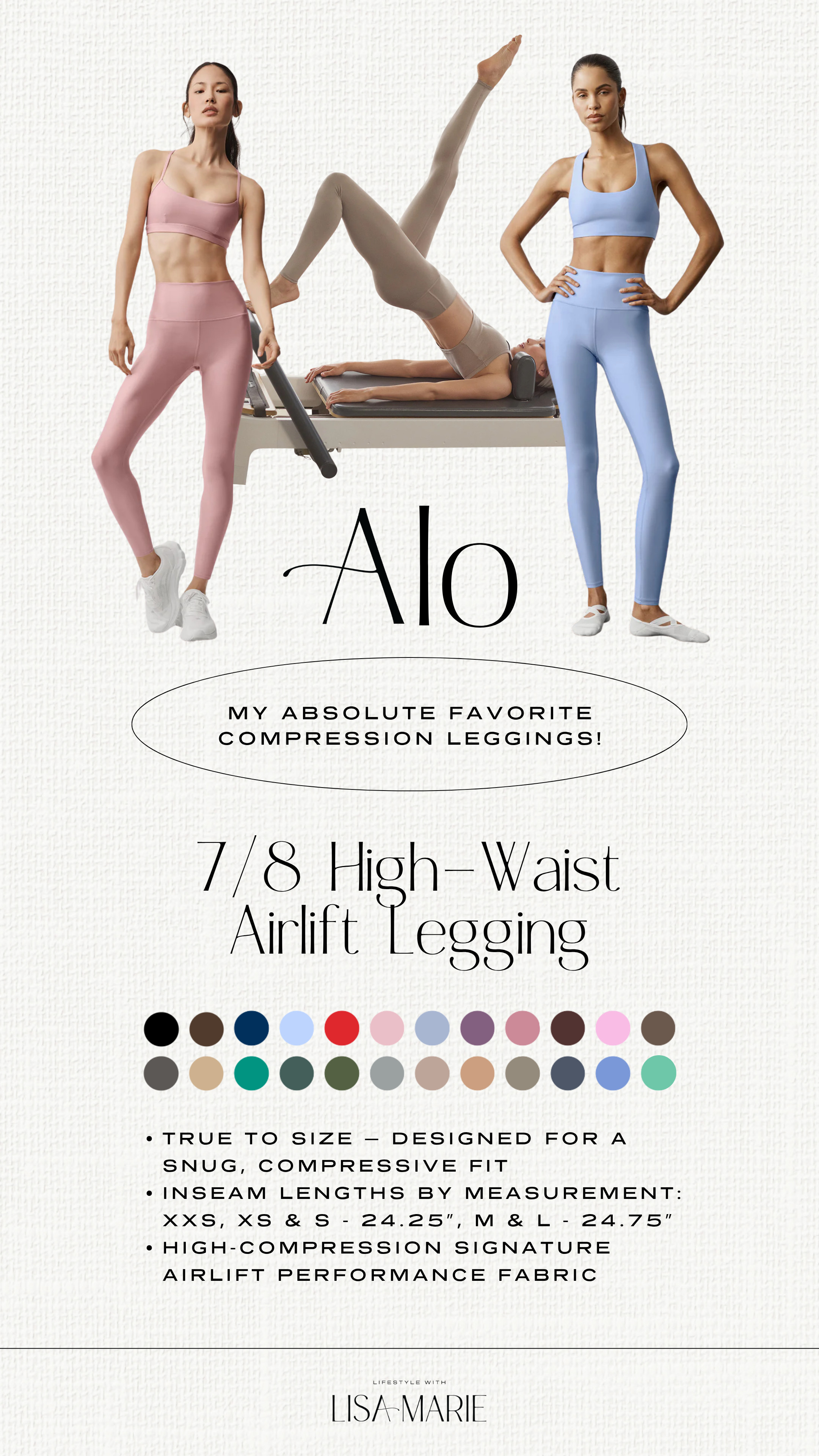 Alo high-waist compression leggings - my absolute favorite! 7/8 high-waist airlift legging. Perfect for pilates, yoga, gym, or running errands. Luxury workout wear and matching sets. TTS and snug, compressive fit. So many colors!

#LTKfitnessgoals #LTKActive #LTKSaleAlert