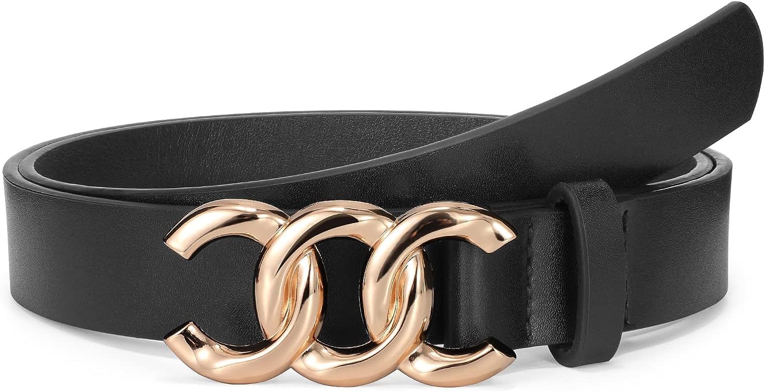 TRIWORKS Women Belts for Jeans Dresses Ladies Waist Belts Faux Leather Belt with Gold Buckle | Amazon (US)