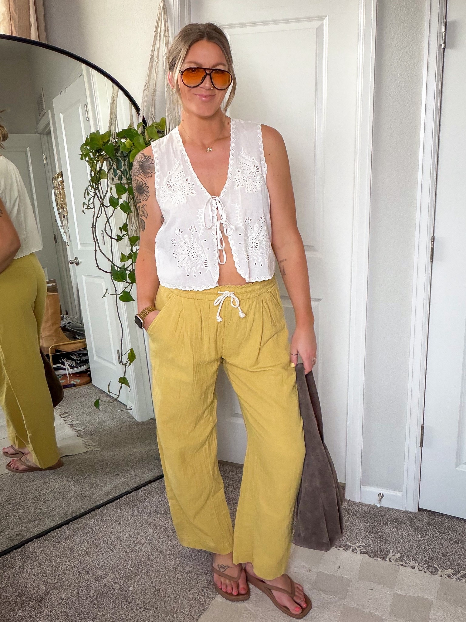 Large top, medium tall pants, 11 sandals 

#LTKTall #LTKOver40
