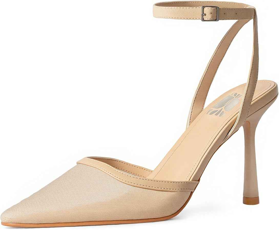 WIRALOMI Women's Mesh High Heels Closed Pointed Toe Heels with Ankle Strap Stiletto Heeled Sandal... | Amazon (US)