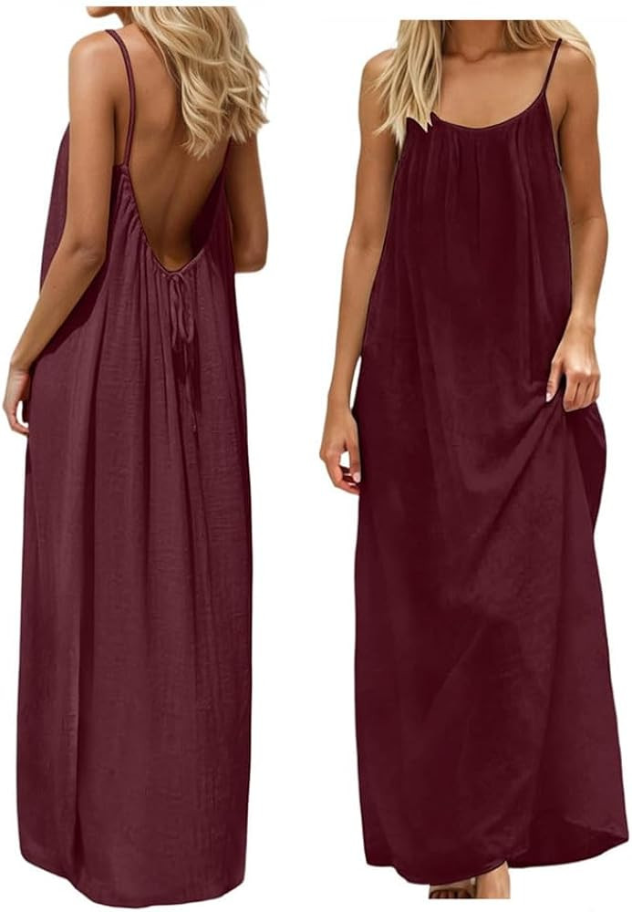 Backless Cami Dress Backless Dress House Dress for Women Sleeveless Long Cami Lounge Dress Backle... | Amazon (US)