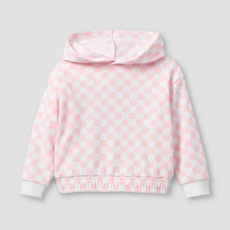 Grayson Mini Toddler Girls' Checkered Fleece Hooded Sweatshirt - Pink | Target