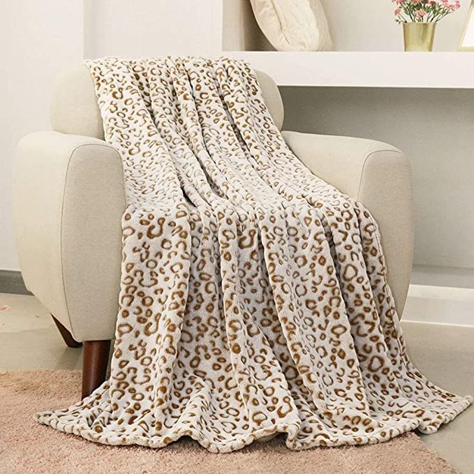 FY FIBER HOUSE Flannel Fleece Throw Microfiber Blanket with 3D Cheetah Print,50 by 60-Inch,Brown | Amazon (US)