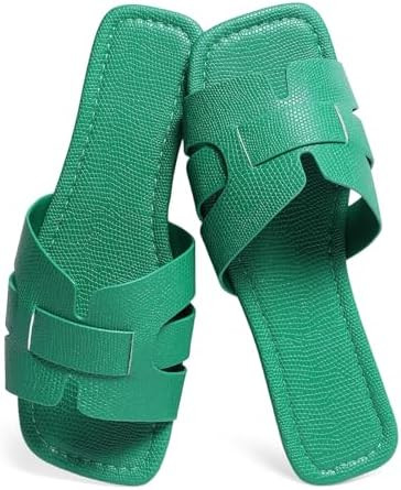 Women's Dressy Slip-On Flat Sandals, Elegant Textured Square-Toe Slides for Versatile Everyday Co... | Amazon (US)