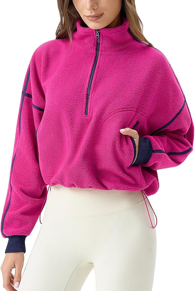 QINSEN Women's Half Zip Fleece Short Pullover Sweatshirt Winter Long Sleeve Cozy Sherpa Sweater T... | Amazon (US)