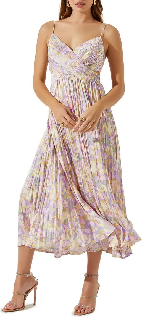 Floral Plissé Crossover Cutout Midi Dress | Nordstrom