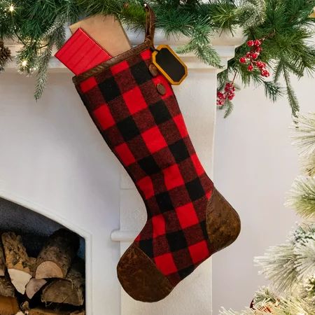 Belham Living Red and Black Buffalo Plaid Christmas Stocking, 18.5 in - Walmart.com | Walmart (US)