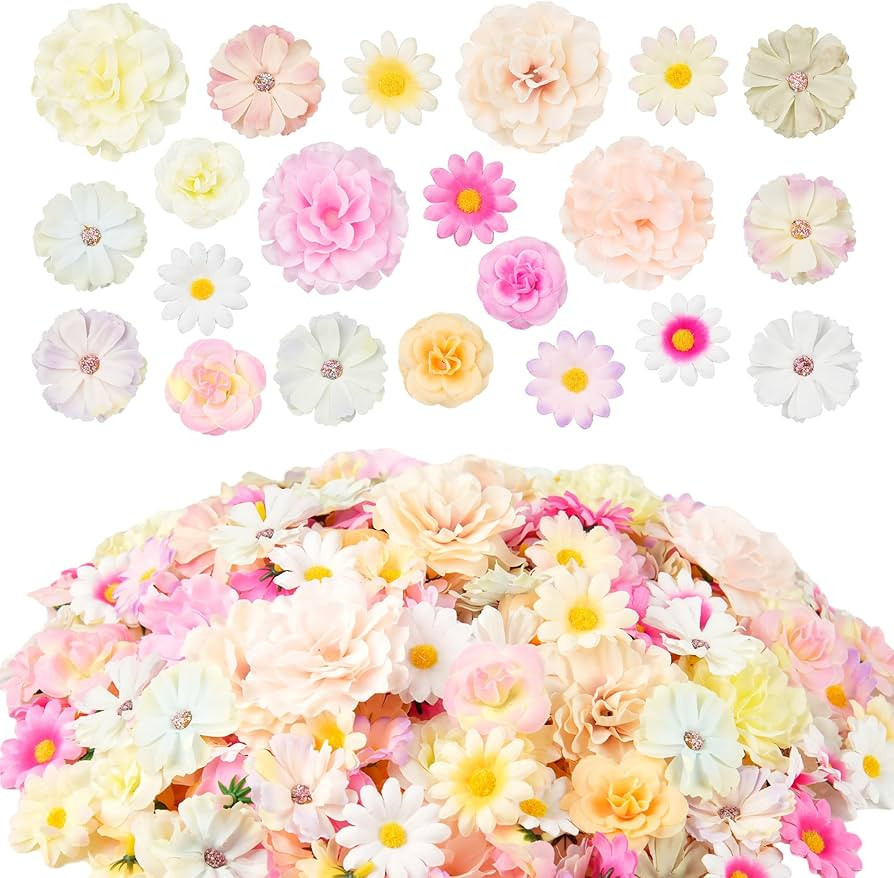 ATTGREAT 210 Pcs Mini Silk Flower Heads Fake Rose Daisy Faux Flowers for Crafts Artificial Rose F... | Amazon (US)