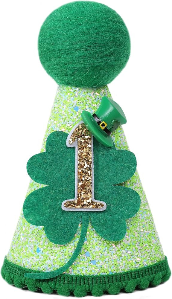 St Patrick's Day 1st Birthday Hat - Boys Girls First Birthday Party Decorations,Green Shamrock Bi... | Amazon (US)