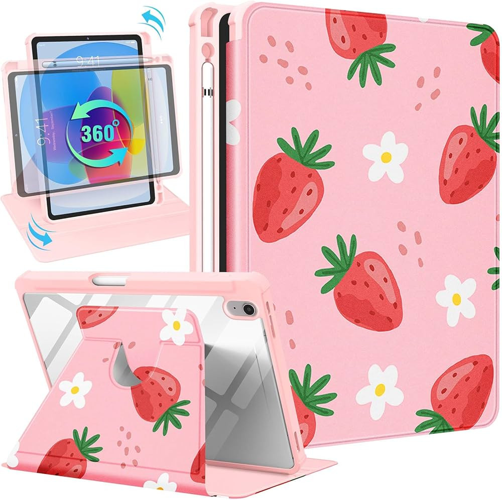 for iPad 10th Generation Case 10.9 Inch Folio Cover with Pencil Holder Kids Girls Women Cute Stra... | Amazon (US)