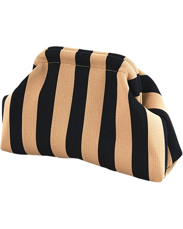 DIHKLCIO Clutch Purses for Women 2025 Summer Beach Woven Crochet Bag Dumpling Striped Ruched Clou... | Amazon (US)