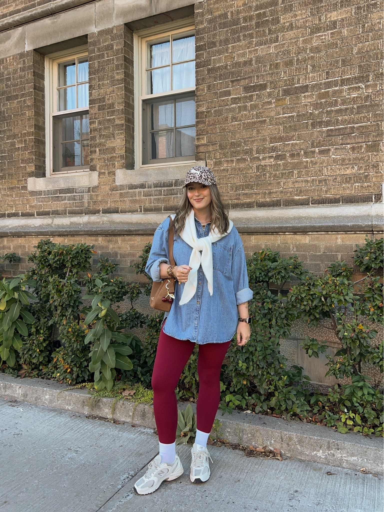 Comfy fall outfit! Wearing L in the denim shirt (exact Canadian shirt link under “similar products”). Also wearing L in the leggings, this color is “deep cherry” from last year, linked this year’s shade of burgundy. New Balance sneakers are super comfy for walking, I’m a 9.5-10 and wear a 9. Triangle scarf is such a fun accessory for fall! Exact Canadian scarf link also under “similar”

#LTKfall #LTKstyletip #LTKmidsize