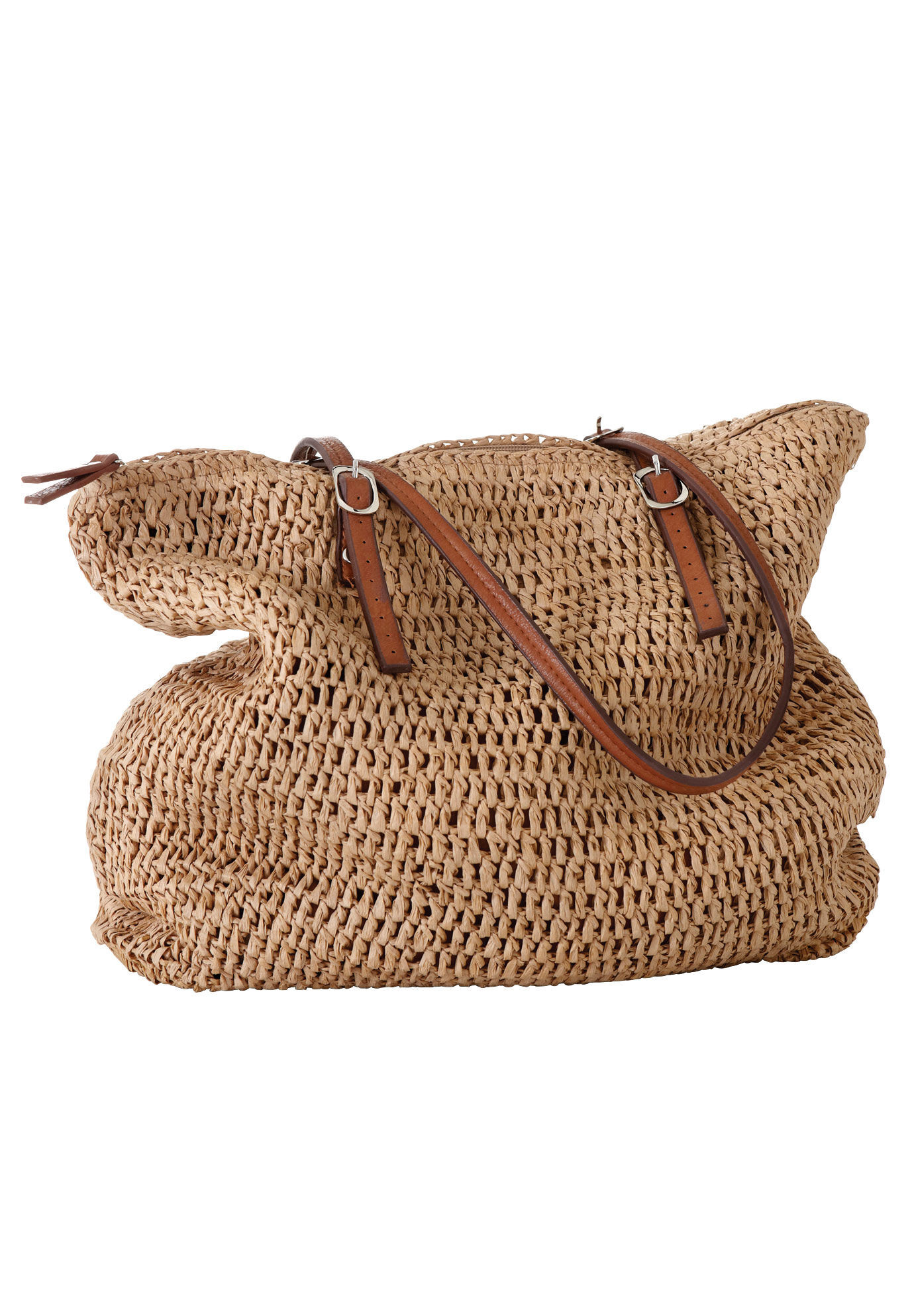 Ellos Women's Zip Top Straw Bag Handbag - Walmart.com | Walmart (US)