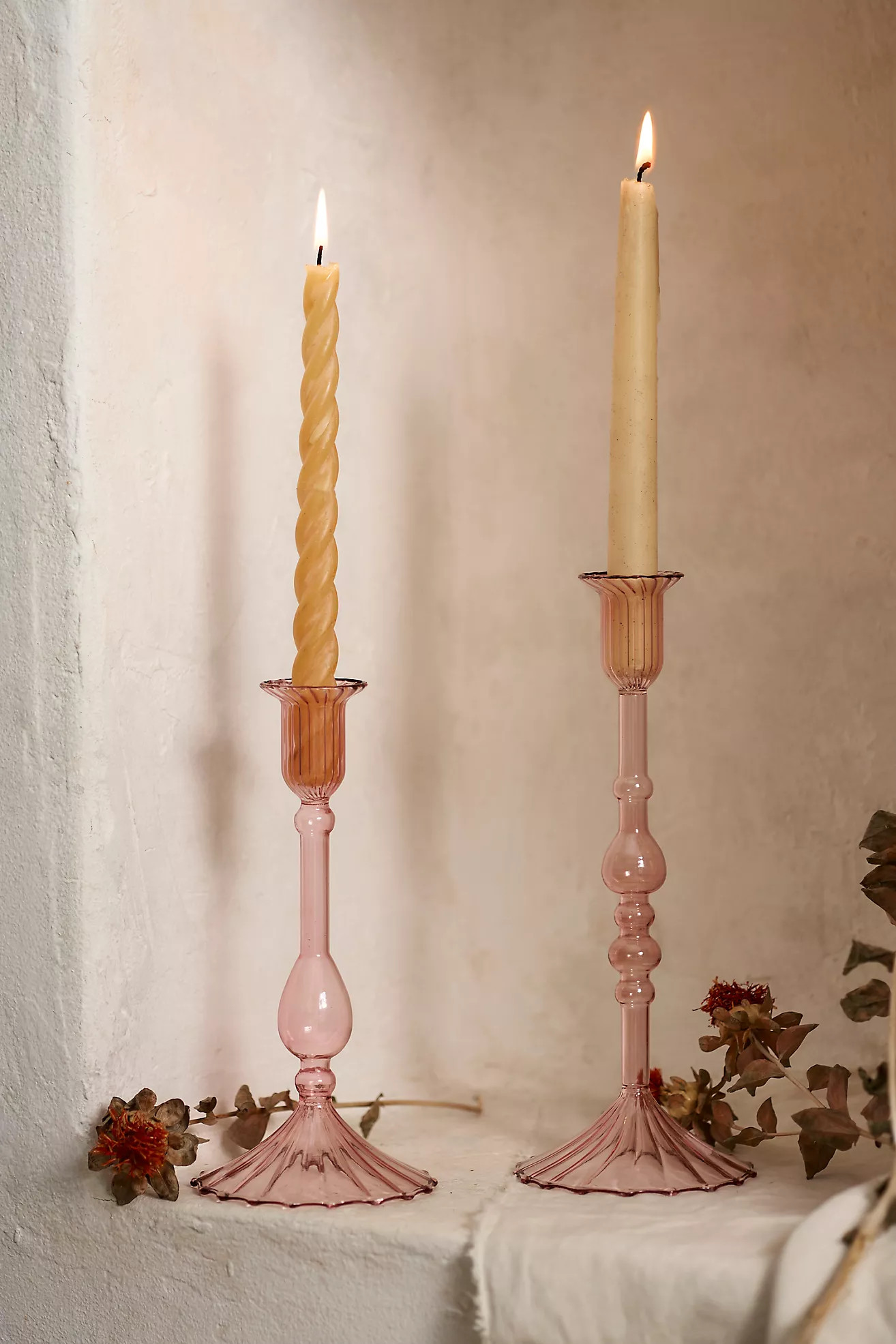 Rose Borosilicate Glass Taper Holder | Anthropologie (US)