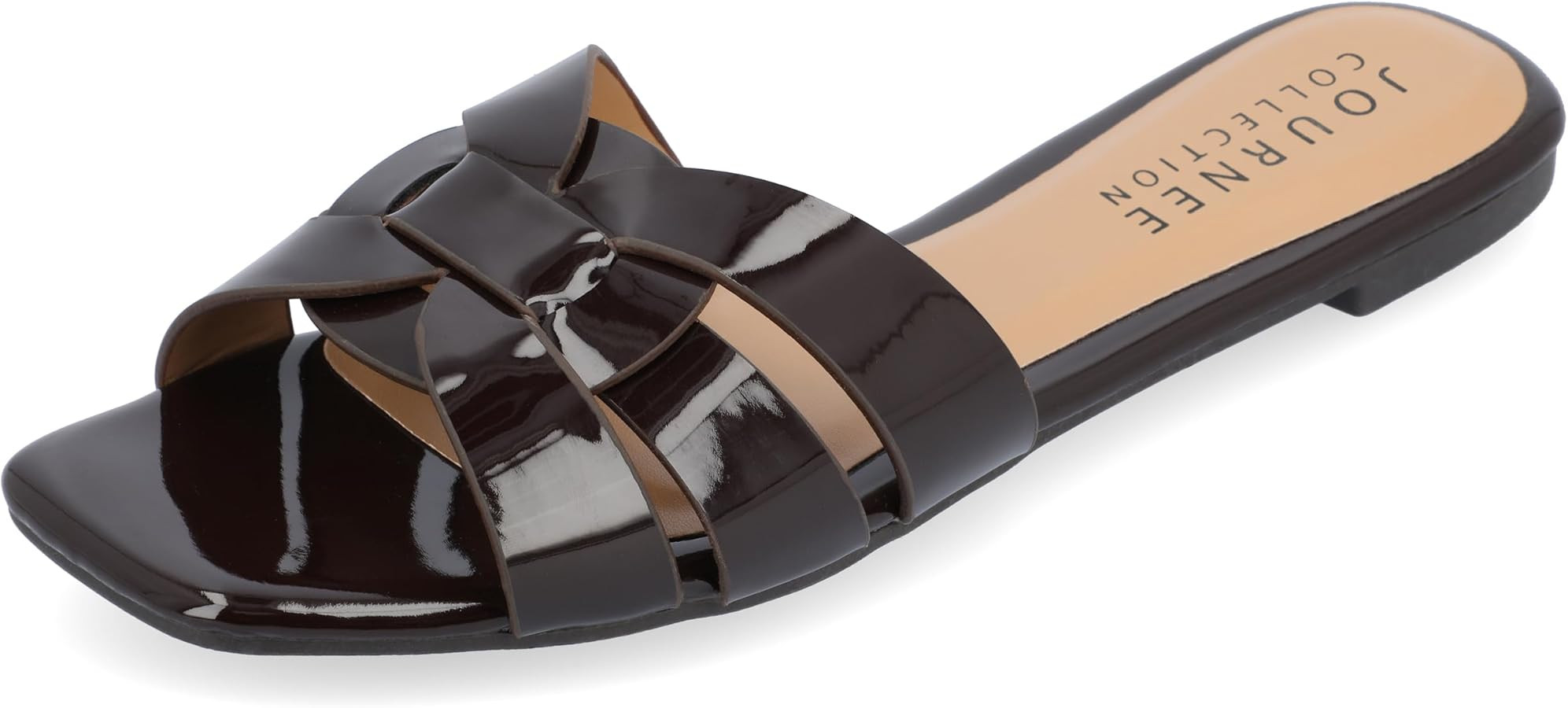 Journee Womens Flat Open Square Toe Fashion Banded Sandal Comfortable Dressy Slip On Arrina Slide | Amazon (US)