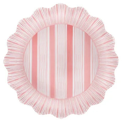 Juliska Cabana Stripe Coastal Beach Coral Melamine Dinner Plate - Set of 4 | Kathy Kuo Home