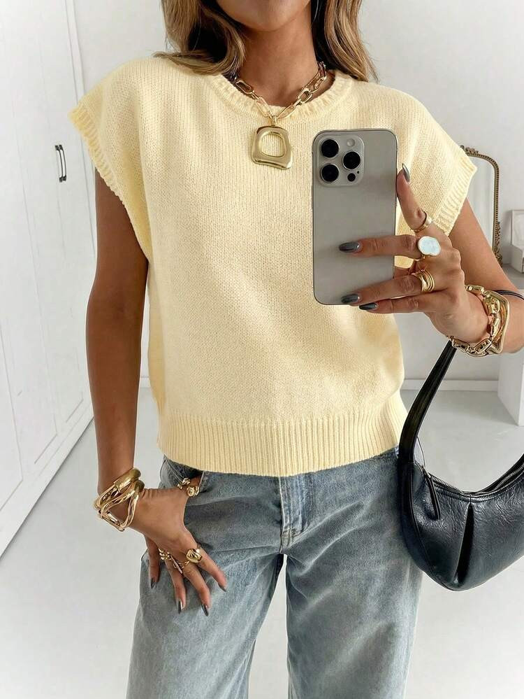 Siren Gaze Women's Solid Color Round Neck Short Sleeve Casual Loose Knit Top | SHEIN