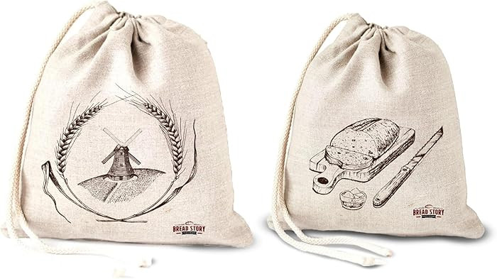 Linen Bread Bags - 2-Pack 11 x 15 Special Art Design Unbleached Linen Reusable Food Storage for H... | Amazon (CA)