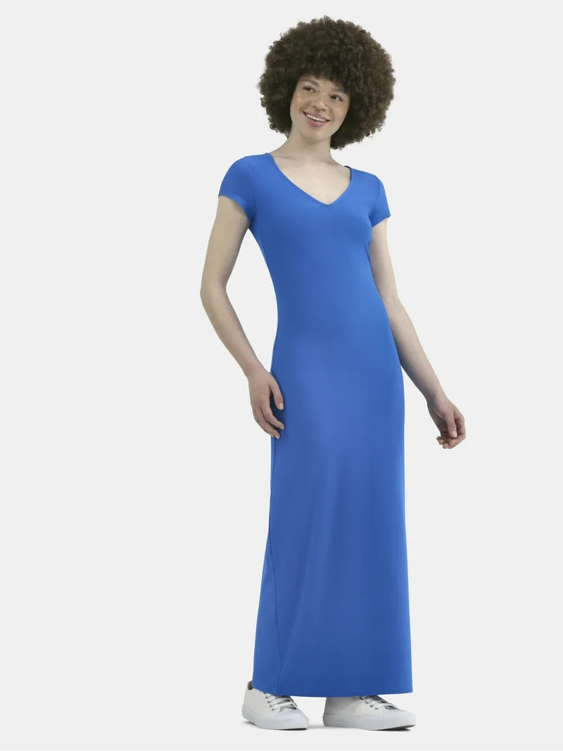 No Boundaries Bodycon Maxi Dress with Cap Sleeves, Women's | Walmart (US)