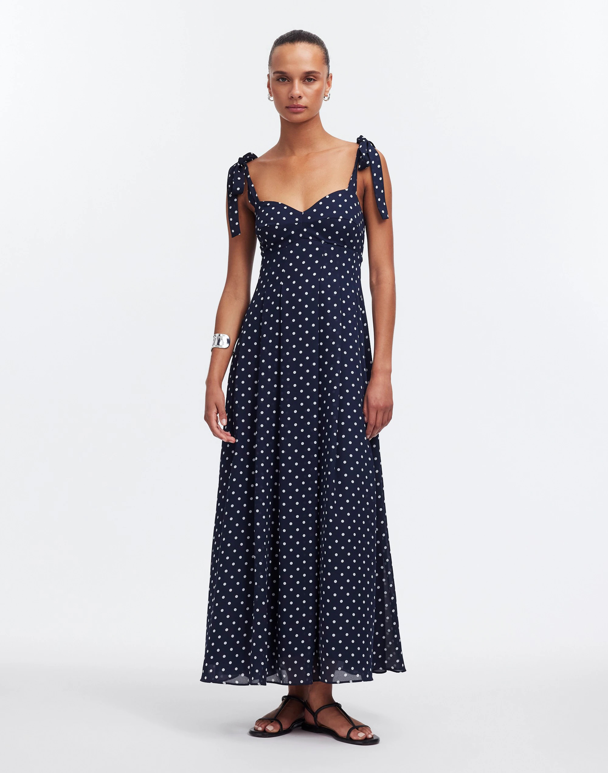 Pleated Sweetheart Midi Dress in Polka Dot | Madewell