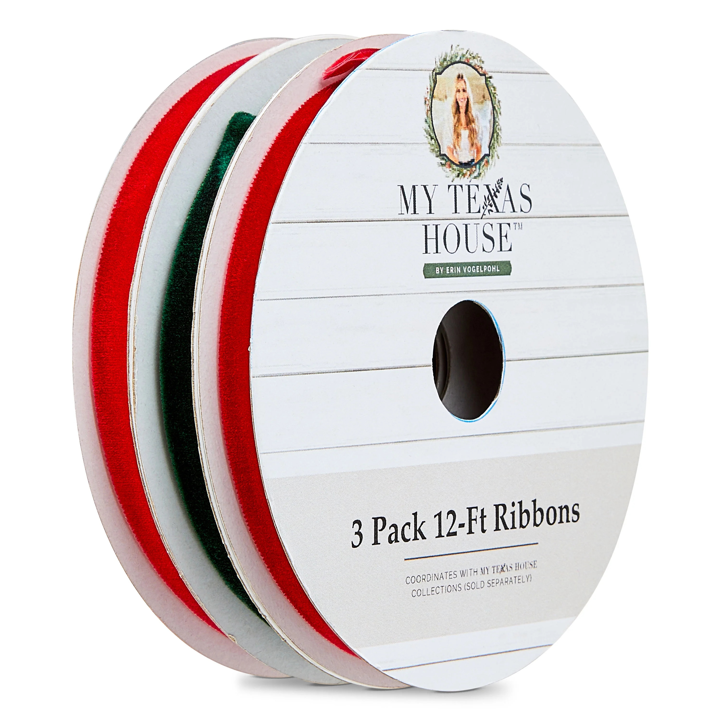 Red and Green Velvet Christmas Ribbons, 12', 3 Pack, by My Texas House | Walmart (US)